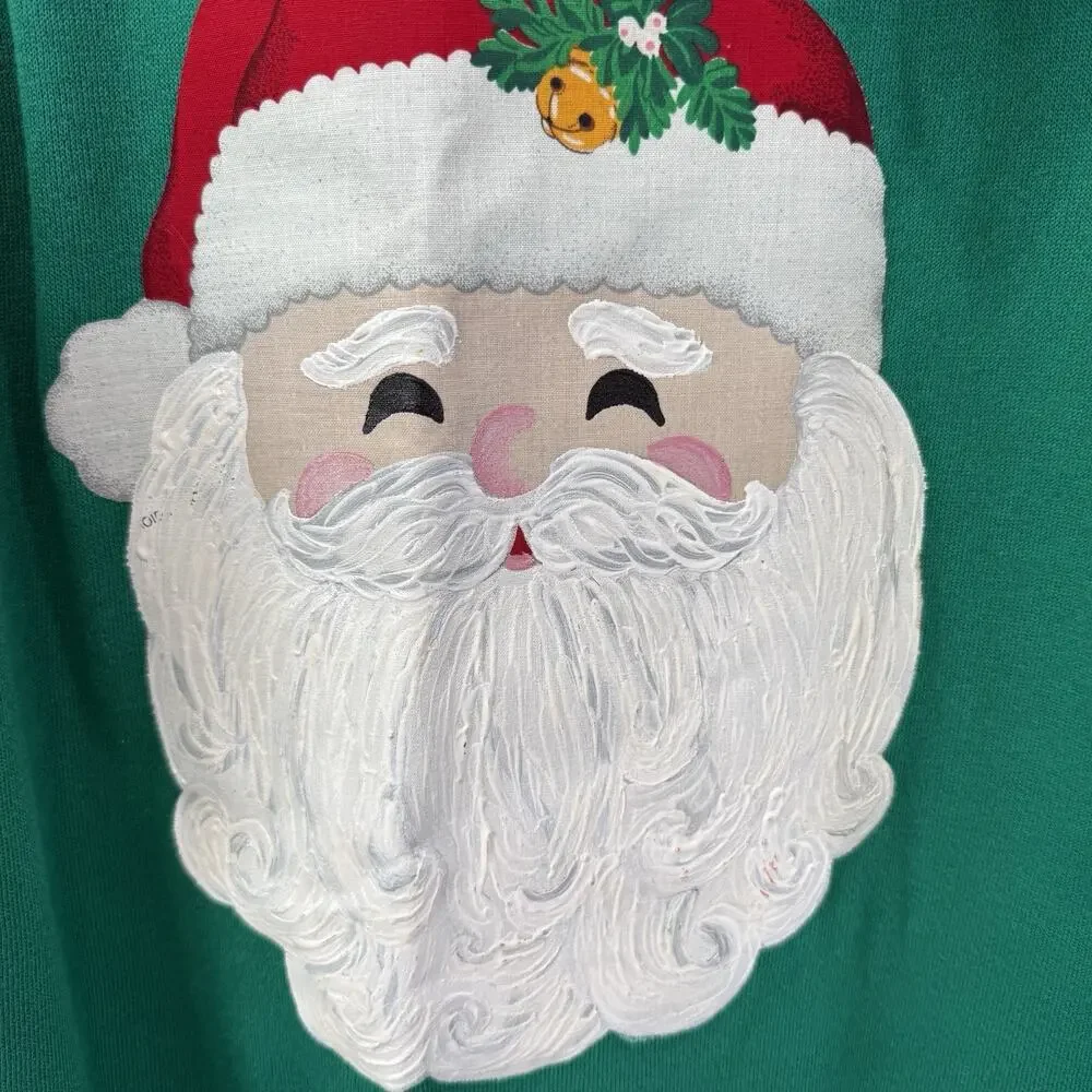 NWT Vintage 80s Hanes Handmade Santa Holiday Grandma Sweatshirt Sz L USA Iron On